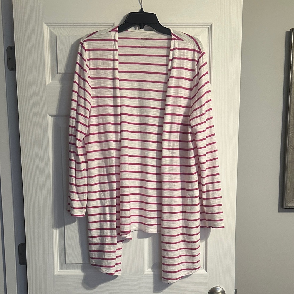 Chico's Pink and White Striped Cardigan